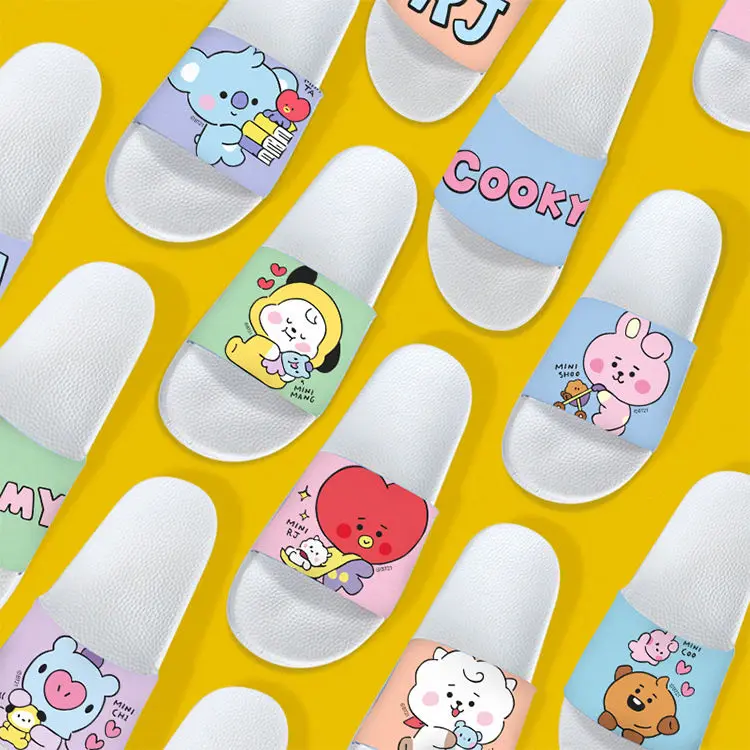 

New BT21 Kawaii Cartoon series Men and women wear flat slippers outside the home bedroom household non-slip floor slippers