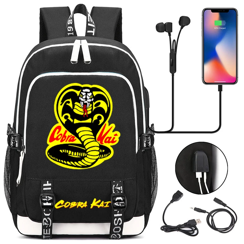

Boys Bag High Quality Anime Cobra Kai School Bags For Teenage Girls Usb Charging Backpacks Women Bookbag Men Travel Laptop Bag