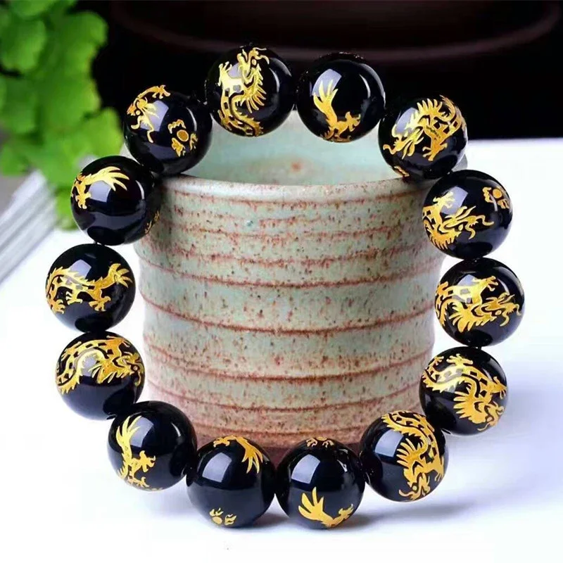 

Wholesale Natural Crystal Bracelets Carving Dragon 14mm Round Buddha Bead Bracelet Lucky for Men Women Single Crystal Jewelry