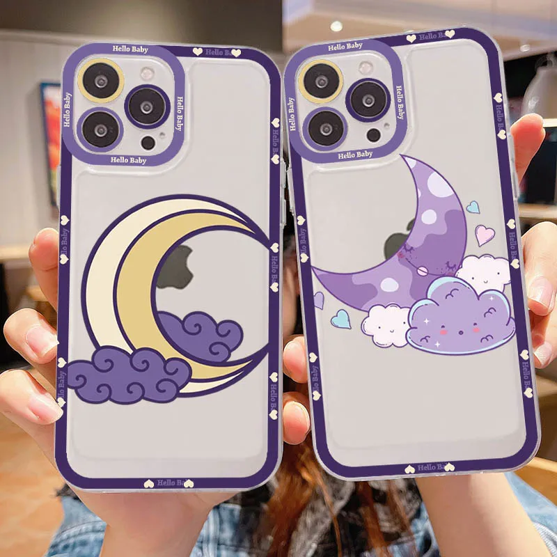 

Crescent Moon Phone Case For IPhone 14 13 12 11 Pro Max Mini X Xs XR 6 7 8 Plus SE 2020 Transparent Case