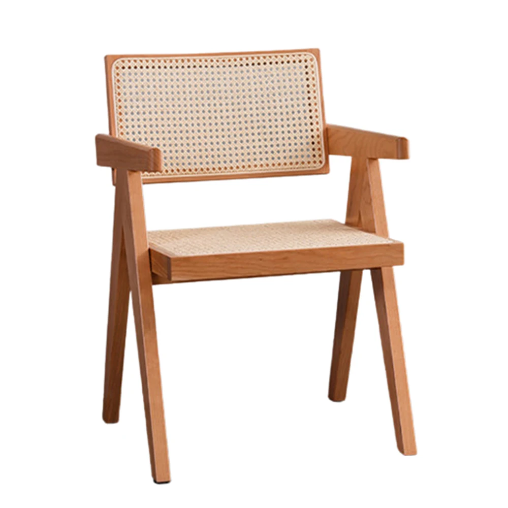 

Solid Wood Dining Chairs Household Rattan Weaving Chair Backrest Leisure Stools Stabilizing Bracket Wide Sitting Face