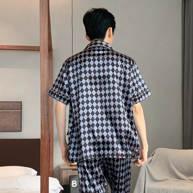 Spring Summer Man Pajama Sets Silk Sleepwear Pajamas for Men Plus Size Home Clothing Pyjamas Suit Home Wear Loungewear Homesuits