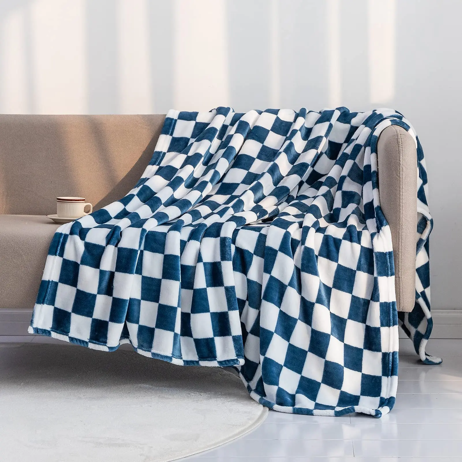 Checkerboard Lattice Throw Blanket Blue Yellow Green Pattern for Kids Boys Girls Birthday Gift for Bed Couch Sofa Blanket Soft