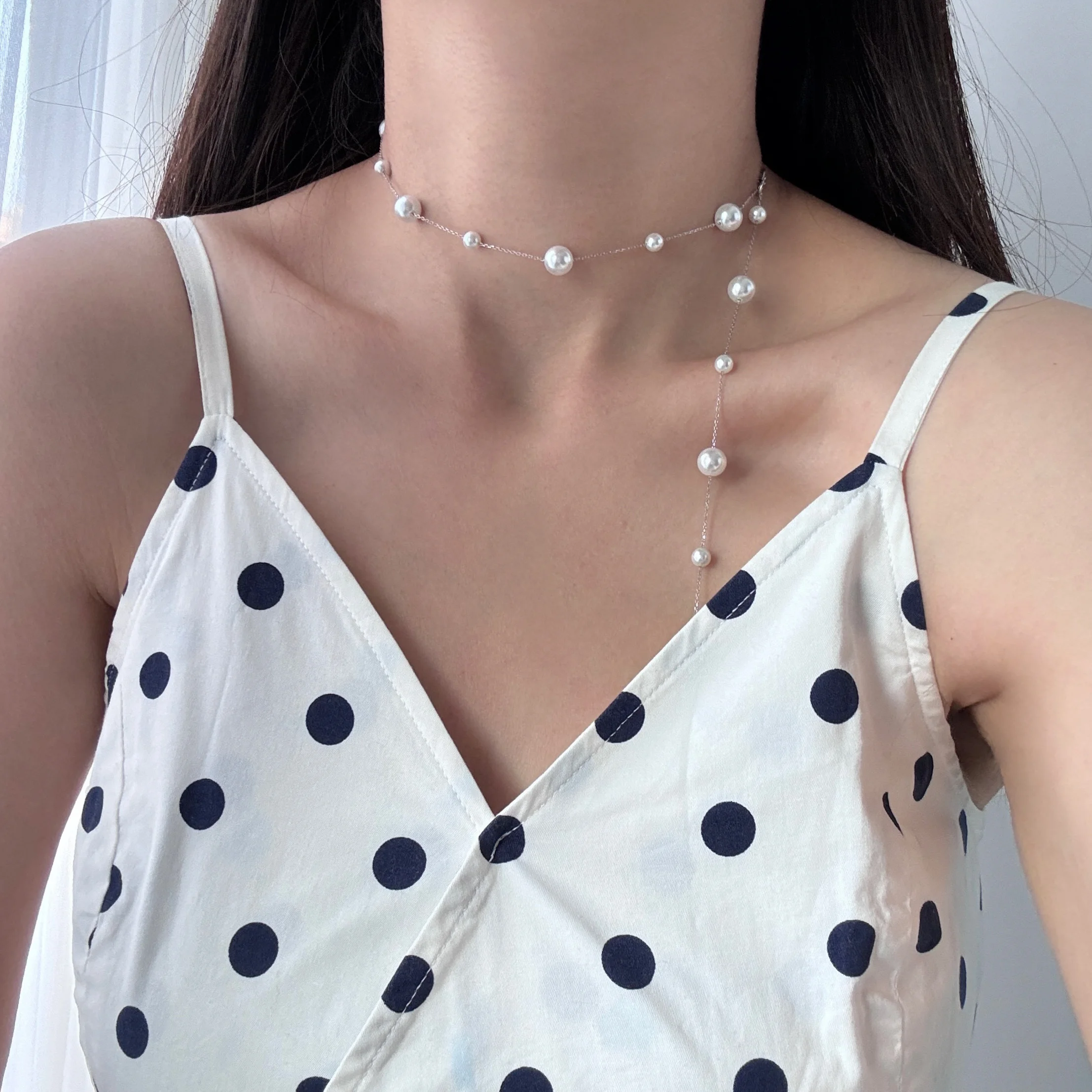 S925 Sterling Silver White Pearl Starry Necklace Women's Exquisite Shiny Long Fringe Clavicle Chain Multiple Sweater |