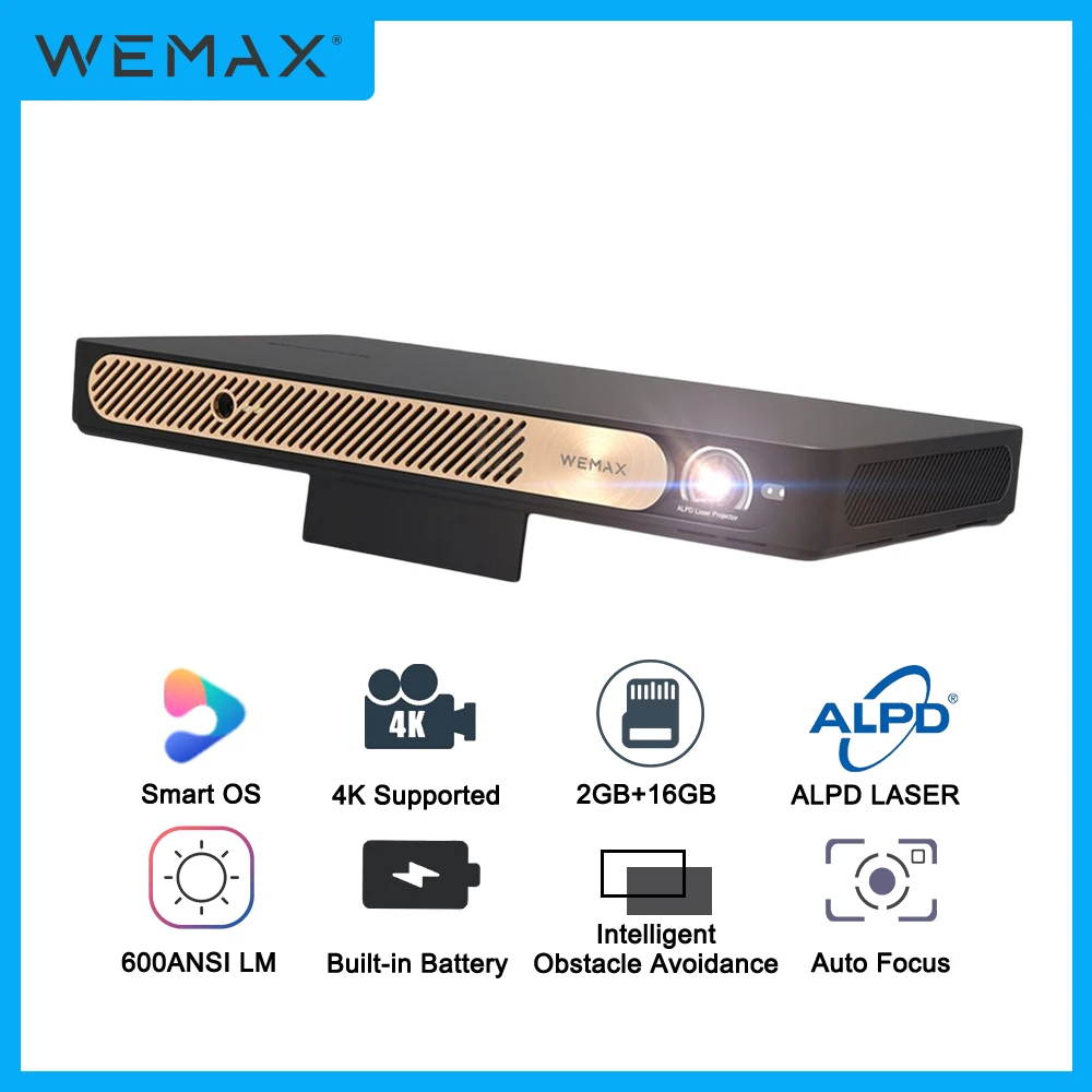 Лазерный проектор WEMAX Go Advanced Smart ALPD 1080P 4K портативный мини-проектор 600 ANSI OS WiFi BT со