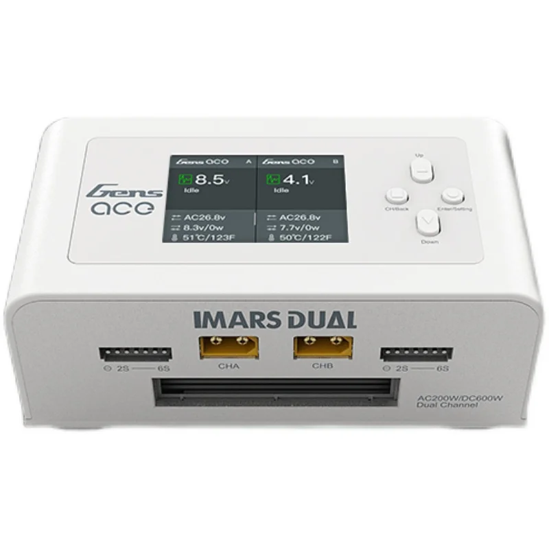 Двухканальное зарядное устройство Gens Ace IMARS DUAL White 600Вт/200Вт