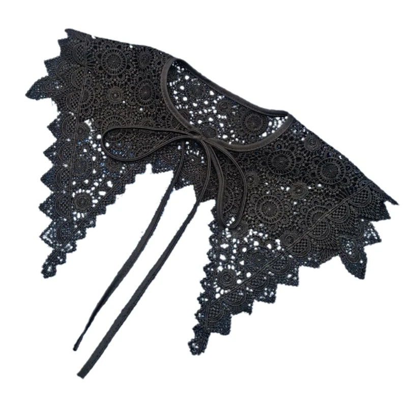 

Женское черное кружевное ожерелье фальшивый воротник Dickey ажурное вязаное цветочное Узорчатое ожерелье шаль шнуровка мини накидка пончо дл...