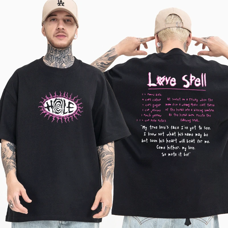Hole Love สะกดเนื้อเพลง Mens T เสื้อ Courtney Love สวยมอนสเตอร์90S Rock Band เสื้อยืด Vintage Hip Hop Tee ผู้ชายผู้หญิง