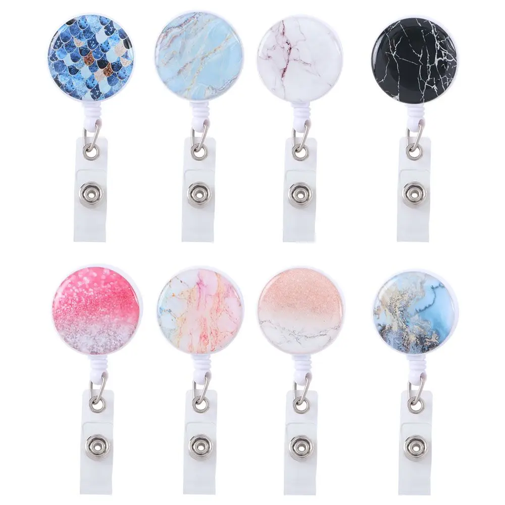 

Supplies 1 Piece Nursing Employee Name Name Card Decorative Alligator Clip Badge Holder Marble Badge Reel Retractable