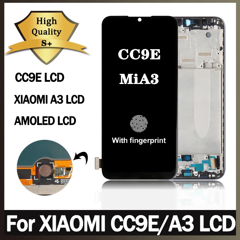 ЖК-дисплей AMOLED для Xiaomi Mi A3 MIA3 M1906F9SH, сенсорный экран с дигитайзером в сборе для Xiaomi Mi CC9E, MiCC9e, со сканером отпечатков пальцев