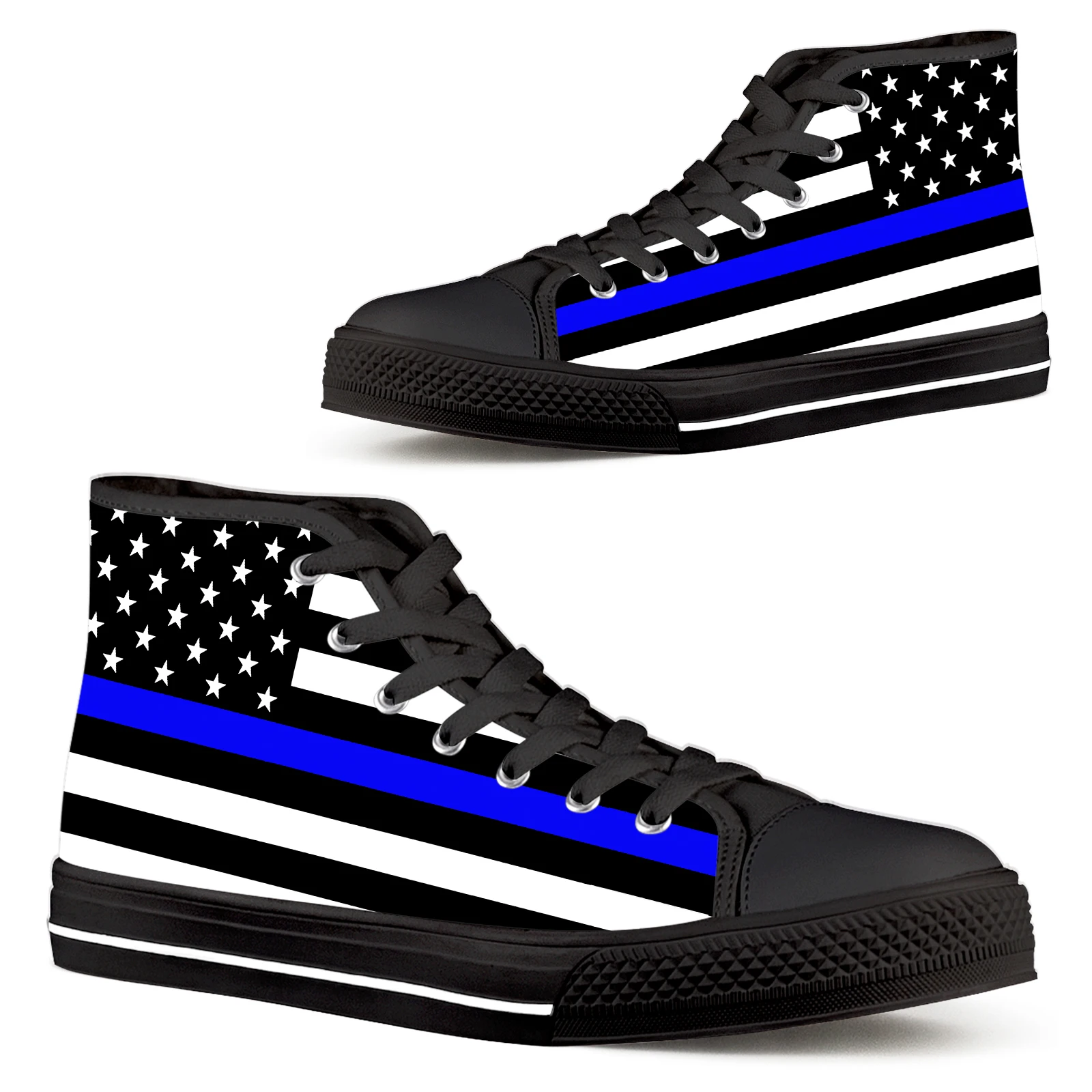 American Flag Thin Blue Line Lace-up High-top Shoes Comfortable Outdoor Sneakers Basketball Shoes