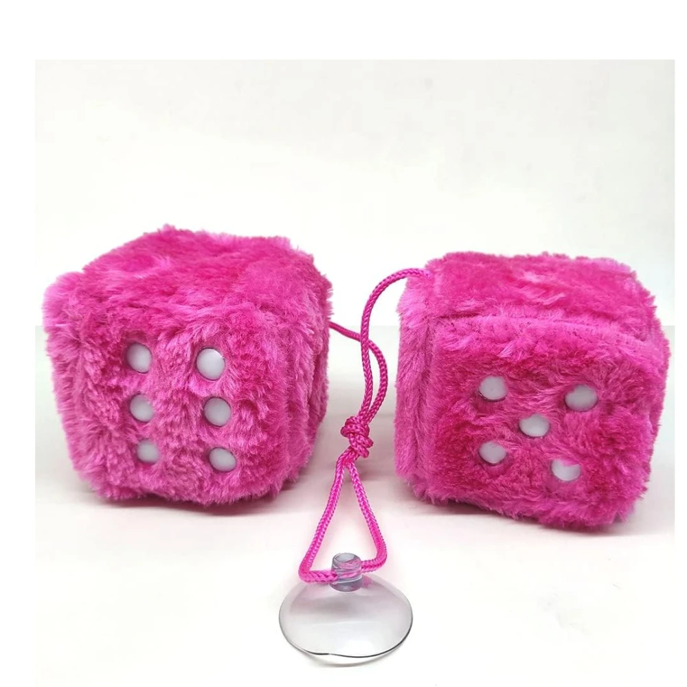 Пушистые плюшевые игральные кости для автомобильного зеркала пара розовых