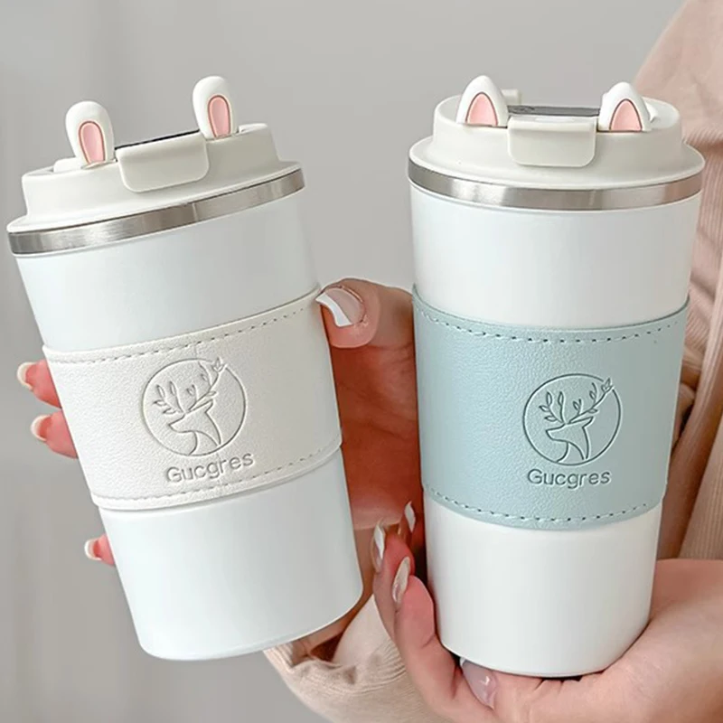 

Thermal water bottle Display Temperature Cat Ear Cup Girl's Office Macaron Large Capacity Intelligent Water Cup Coffee Cup