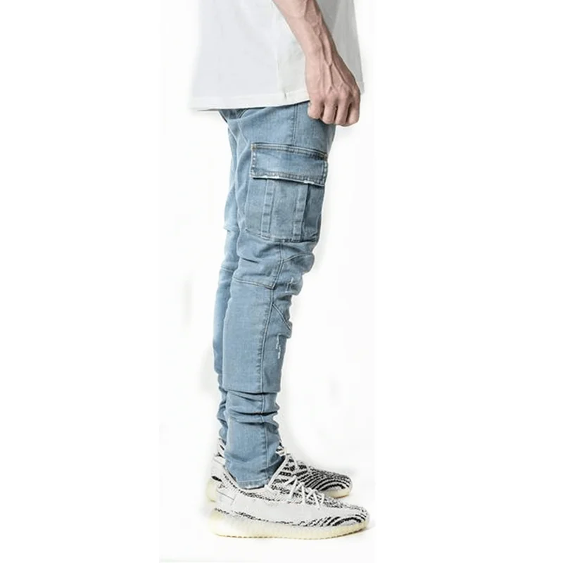 Jeans 2022 Men Pants Casual Cotton Denim Trousers Multi Pocket Cargo Jeans Men New Fashion Denim Pencil Pants Side Pockets Cargo