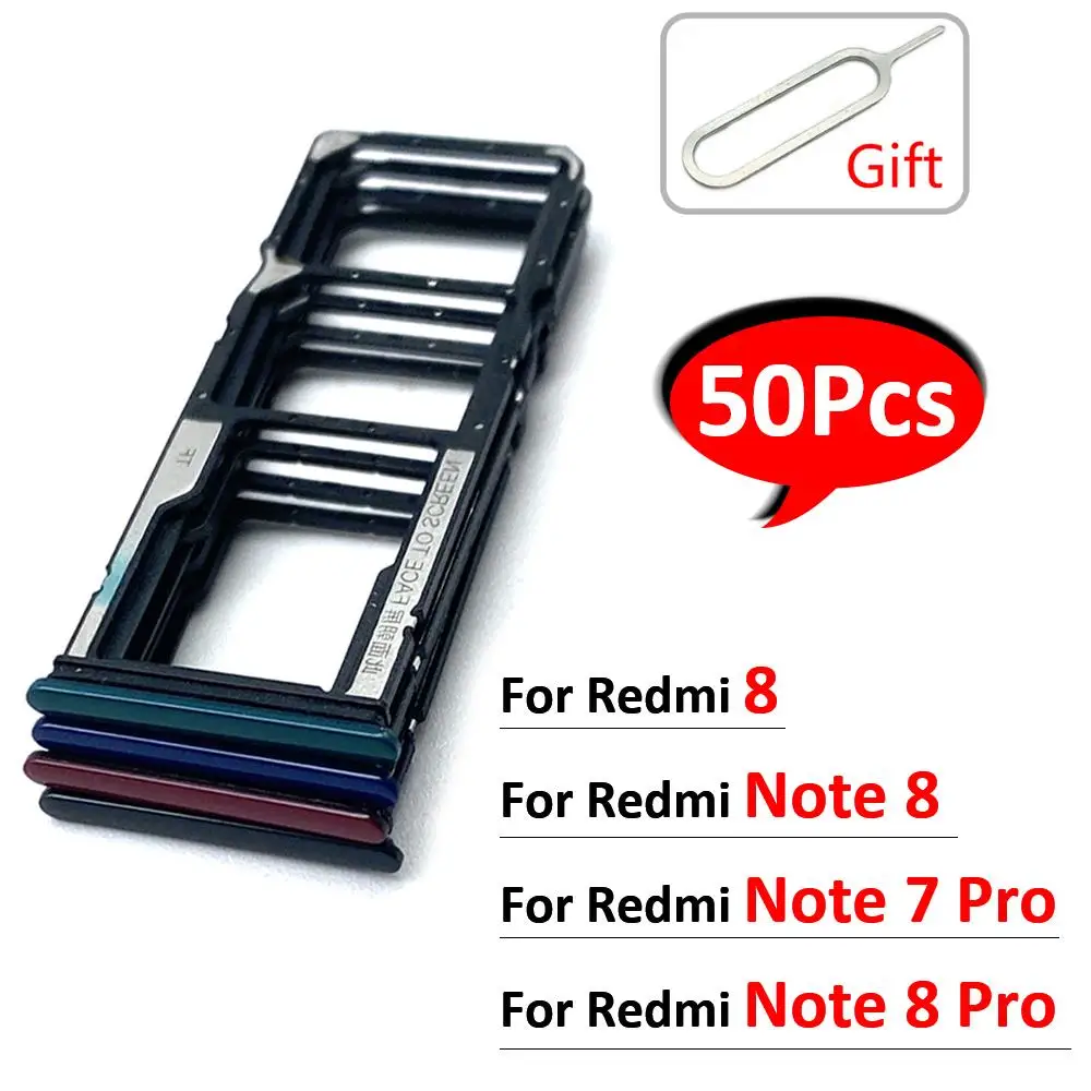 

50Pcs，Original For Xiaomi Redmi Note 7 8 Pro / Redmi 8 SIM Card Holder Tray Chip Slot Drawer Holder Adapter Socket + Eject Pin
