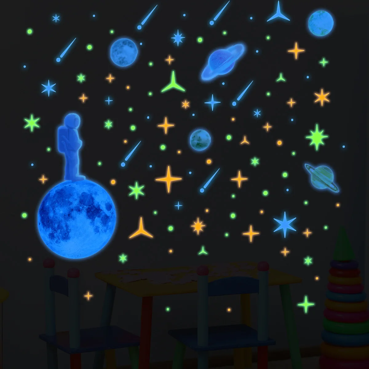 

Astronaut Moon Universe Creative Luminous Sticker Living Room Bedroom Background Wall Creative Glow Wall Decal