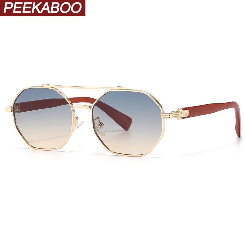 Peekaboo octagon men sunglasses uv400 metal frame green brown square sun glasses for women hot selling 2023 dropshipping
