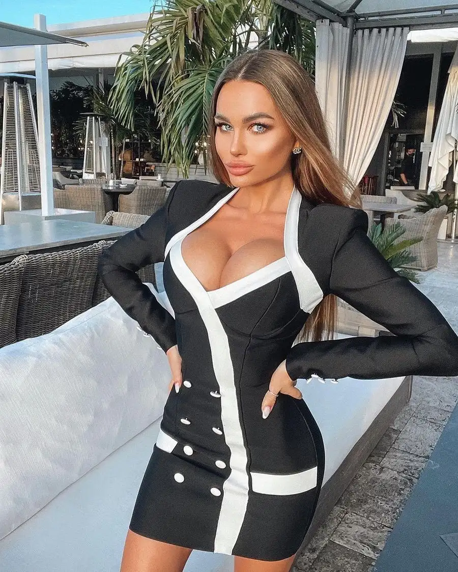 

Ladies All Season Sexy Irregular Long Sleeve Button Bandage Mini Dress 2023 Elegant Nightclub Party Dress