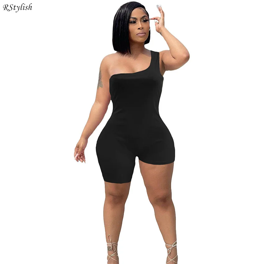 

Clearance-sale Summer Outfits Asymmetry Jumpsuit Women One Shoulder Sleeveless Street One Pieces Romper Active Bodycon Rompers
