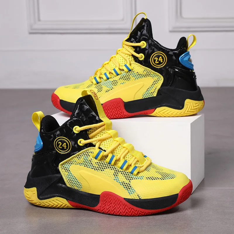 

Boys Brand Yellow Basketball Shoes Kids Sneakers Thick Sole Non-slip Children Sports Shoes Child Boy Basket Trainer Shoes Girls
