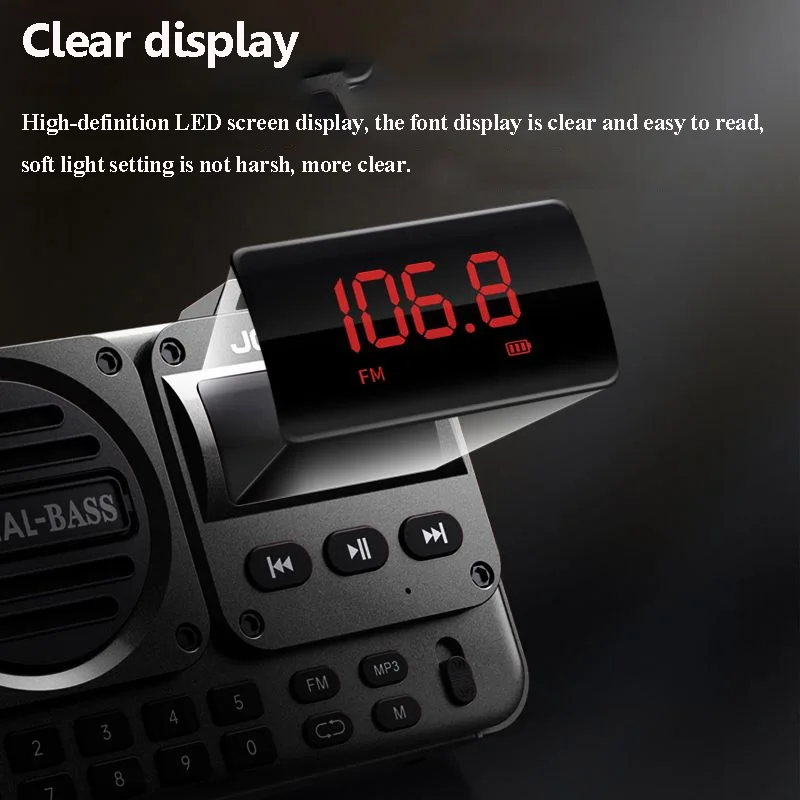Фото Мини-портативный FM-радио HD-экран Радиоприемник Беспроводной бас-динамик Bluetooth Музыкальная шкатулка с TF-картой U-диском 3,5 мм Гарнитура Jac №4