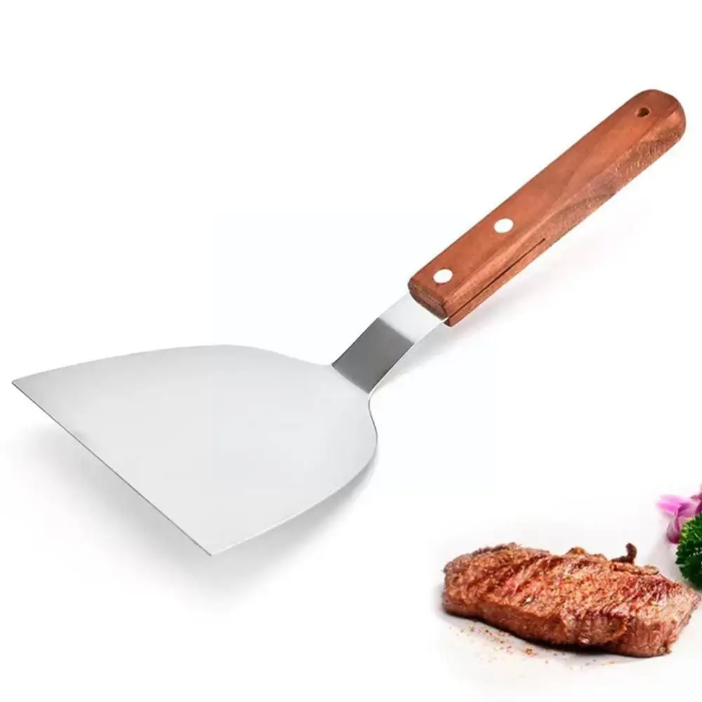 

Steel Barbecue Spatula Hamburger Turner With Wooden Handle Burger Flipper For Barbecue, Steak, Pizza Kitchen Utensils C6A9