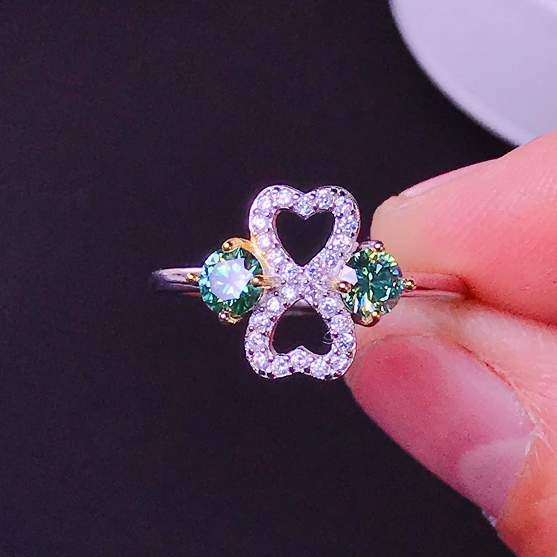 

Зеленое кольцо с муассанитом, индивидуальный дизайн, искусственное серебро, красивый цвет, сверкающее, 1 карат бриллиант D VVS1