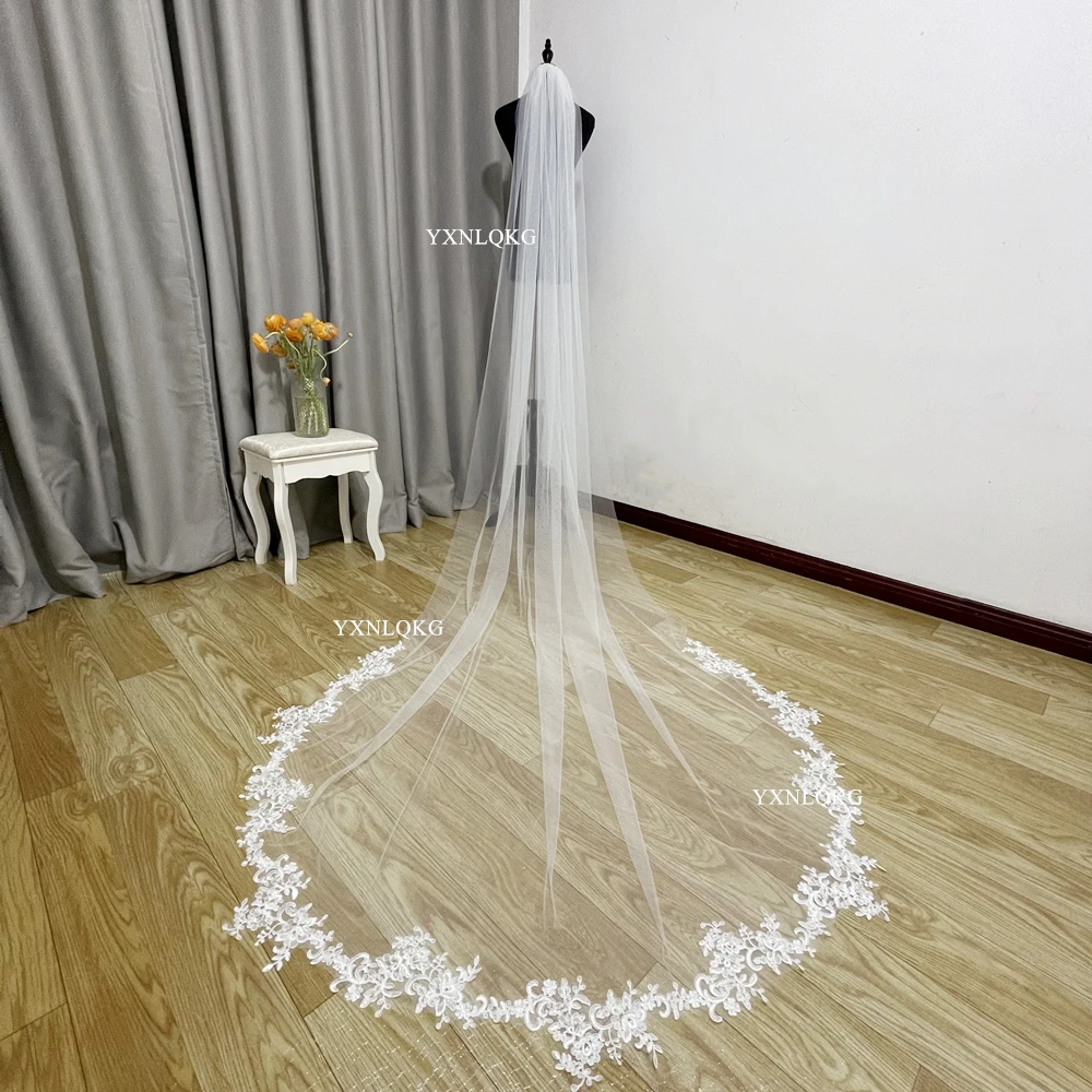 Cathedral Wedding Veils 3 Meter Long Lace Edge Bridal Veil with Comb Wedding Accessories Bride Mantilla Wedding Veil