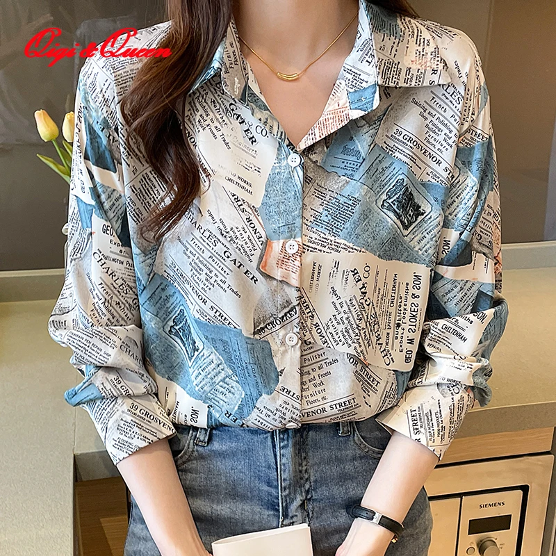 

Женская шифоновая рубашка Qiqi & queen, элегантная Свободная блузка в иностранном стиле ретро, топ с принтом, весна 2023