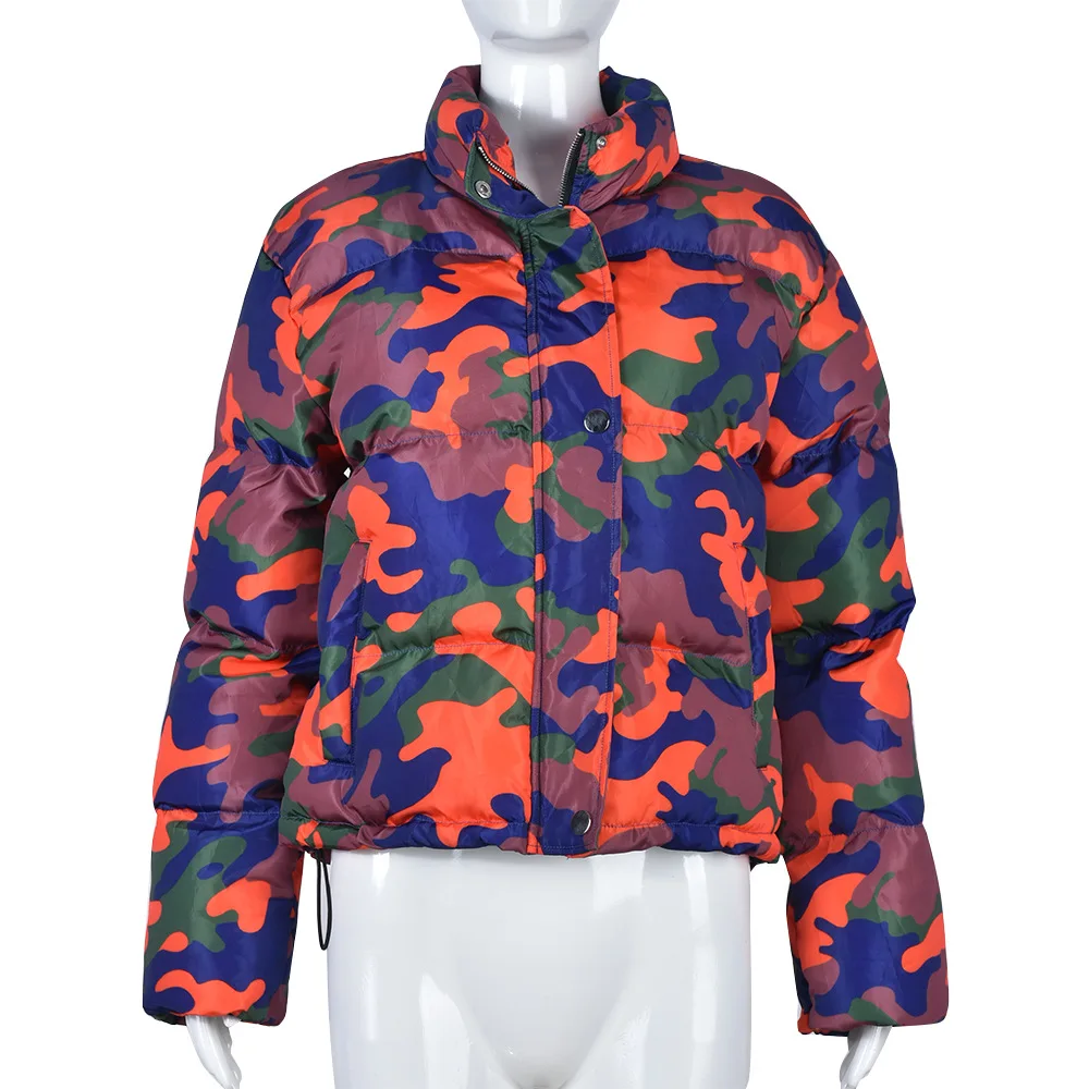 2022 New Warm Windproof Autumn and Winter Cotton Jacket Long-Sleeved Warm Camouflage High Collar Drawstring Cotton Jacket