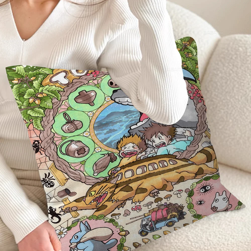 Movie T-Tonari No T-Totoro Pillow Covers Cartoon Sofa Decorative Home Double-sided Printing Short Plush Cute Cushion Cover