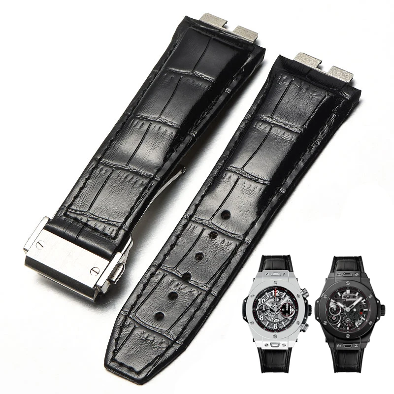 27mm Genuine Cowhide Leather Watch Band For Hublot Big Bang 411 Series Bulge Strap Quick Release Wristband Men Accessories Black
