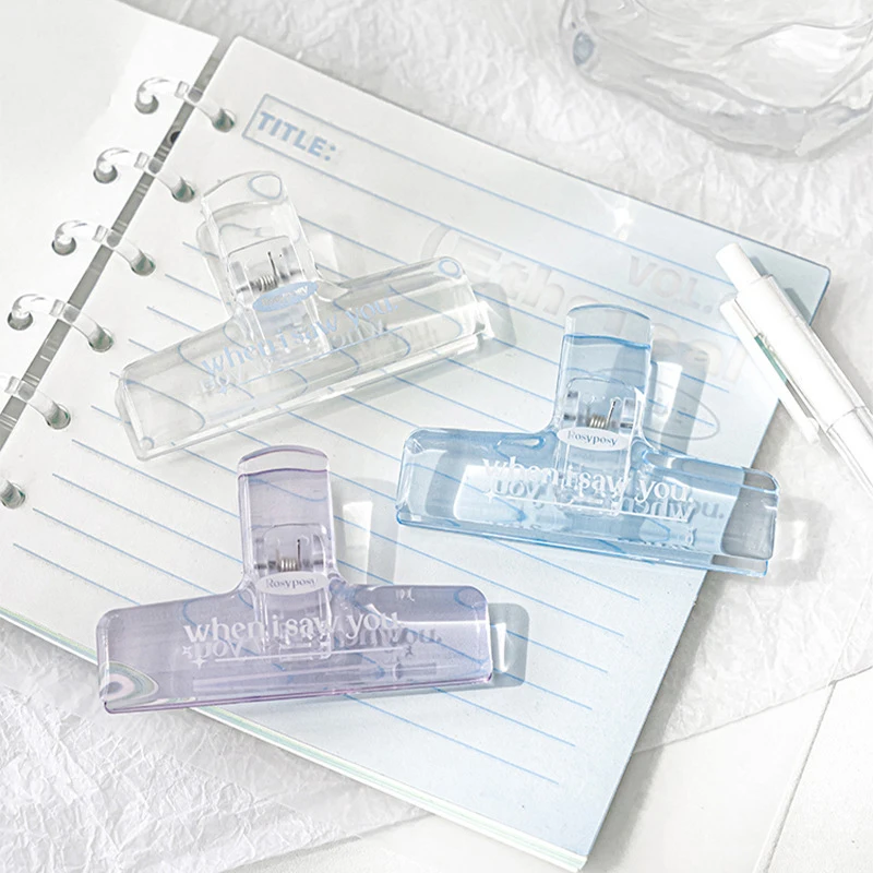 

Ins Korean Transparet Clip Holder Acrylic Paper Clip Scrapbook Sticker Storage Clip Kawaii Fashion Stationery Student Supplies