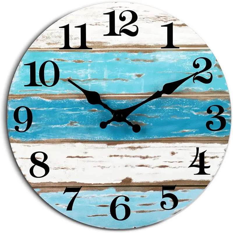 

Beach Blue Themed Wall Clocks, Battery Operated, Silent, Non-Ticking Pointer Display Time, Vintage Nautical Coastal Wall Clocks