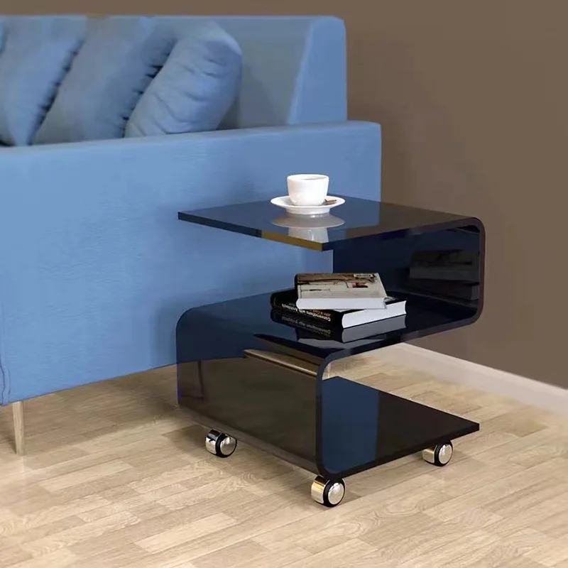 

Rolling S-shaped Transparent Acrylic Furniture Coffee Table Plexiglass Side Table Movable Corner Table