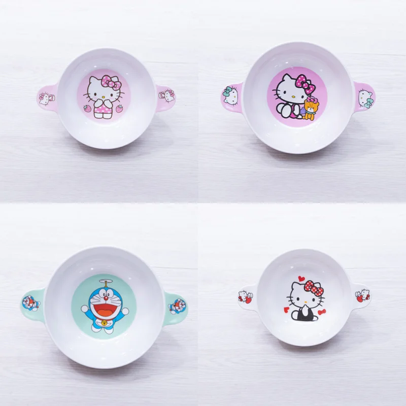 

Hello Kitty Sanrio Bowl Anime Kawaii Household Miamine Tray Binaural Kitchen Tableware Fruit Snack Anti Fall Restaurant Gift