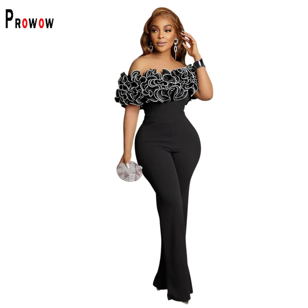 Женский комбинезон на молнии Prowow однотонный с цветочными оборками без Плеч