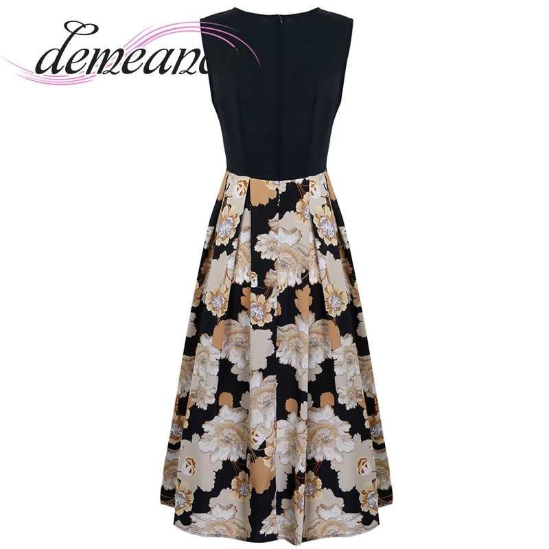 

Ladies Vintage Print Dress Korean Round Neck Sleeveless Dress Fashion Casual Bohemian Vacation Slim Piece Piece Midi Dress