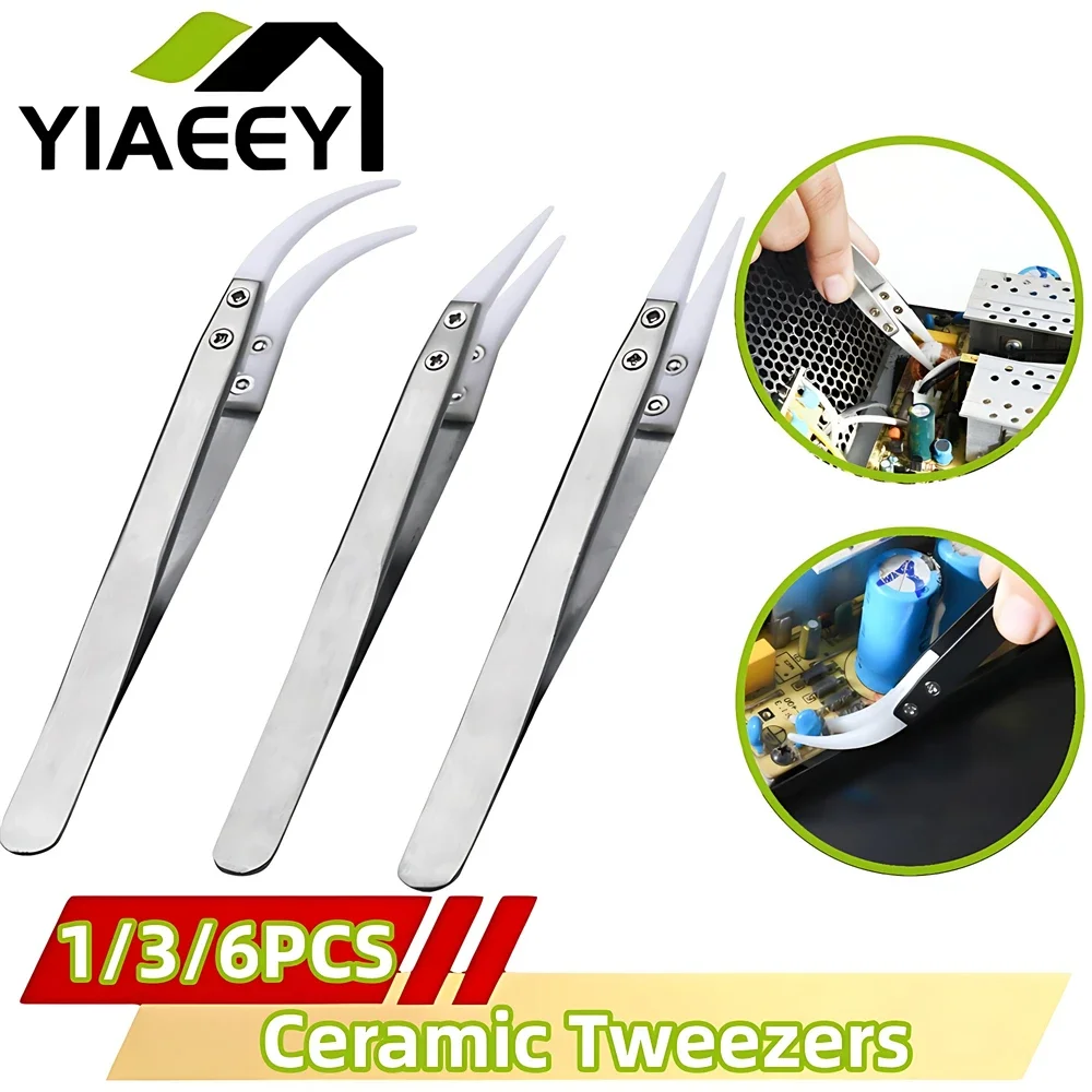 

Антистатические керамические пинцеты YIAEEY, прецизионные инструменты для промышленного ремонта из нержавеющей стали