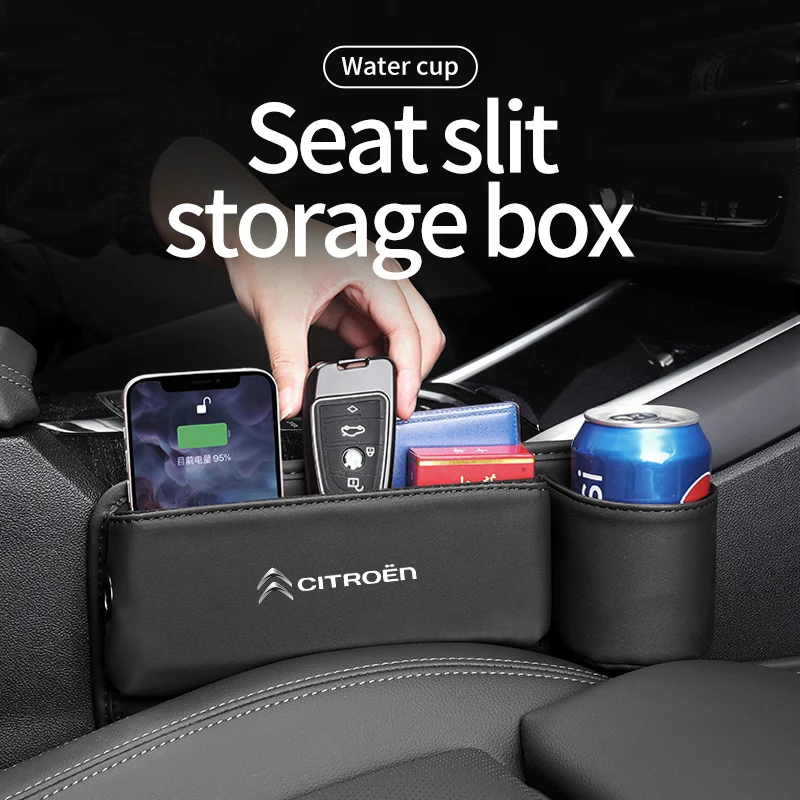 

Car Seat Crevice Storage Leather Car Seat Gap Filler Organizer with Cup Holder for Citroen C4 C3 C1 C5 C2 Berlingo Picasso