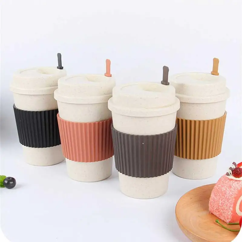 

Wheat Straw Eco-Friendly Travel Coffee Mugs Cup With Lid Easy To Go Portable Mug For Outdoor Camping Hiking Picnic Drinking Cup