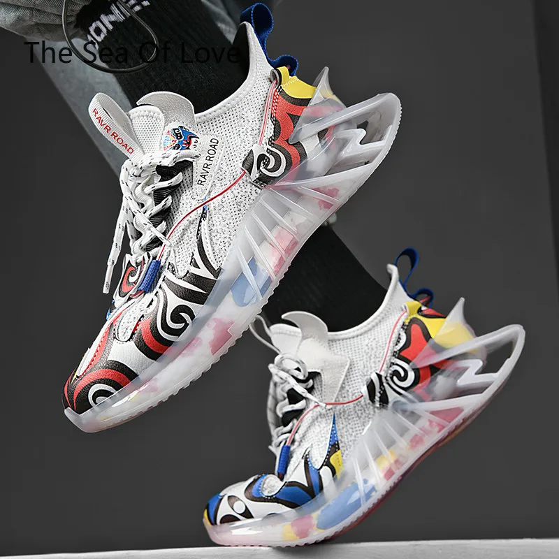 Кроссовки мужские беговые дышащие спортивные туфли с клинком граффити Уличная