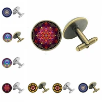 fashion boho mandala pattern 20mm glass cabochon cufflinks kaleidoscope collection cufflinks gift jewelry for men