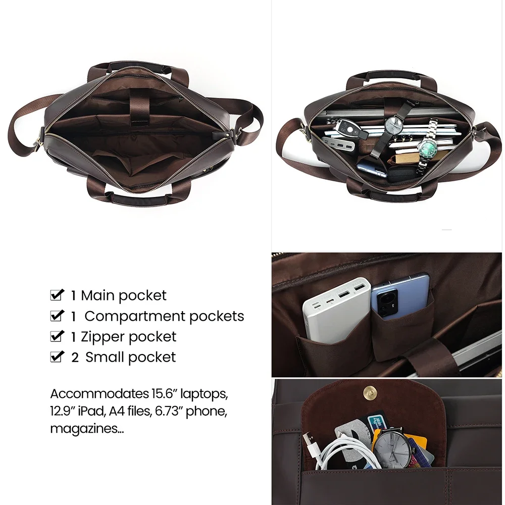 Кожаная сумка для ноутбука портфель мужская дорожная Курьерская в стиле ретро