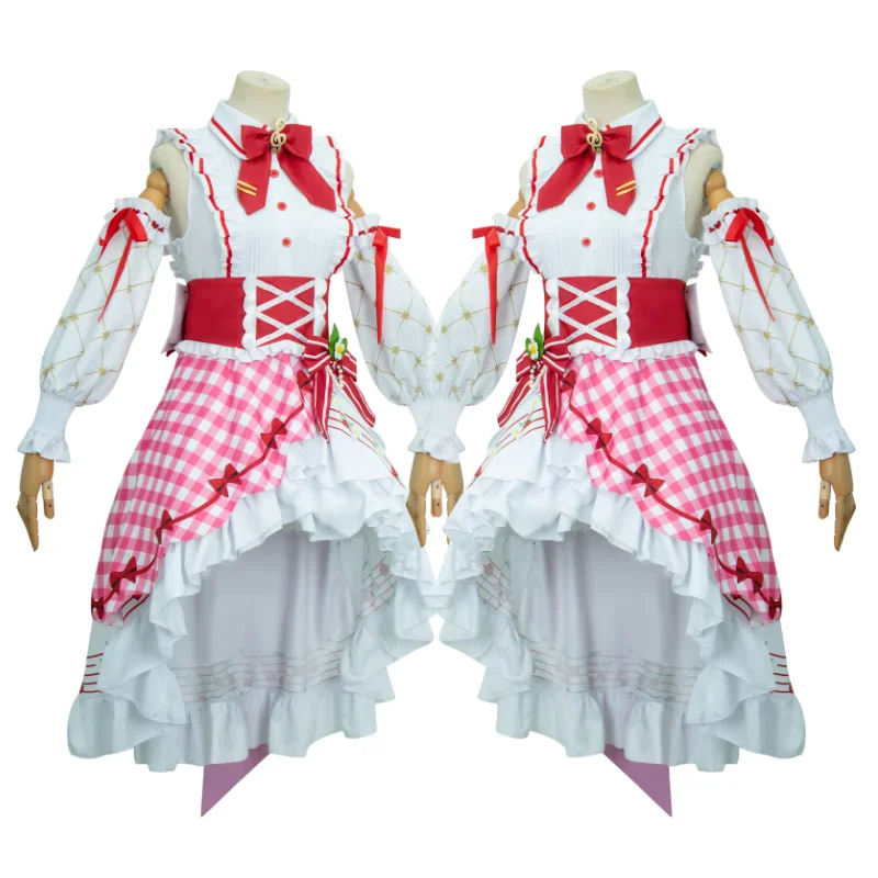 Мику Косплей Костюм Аниме Клубничное Платье Головной Убор Носки Cos Хэллоуин