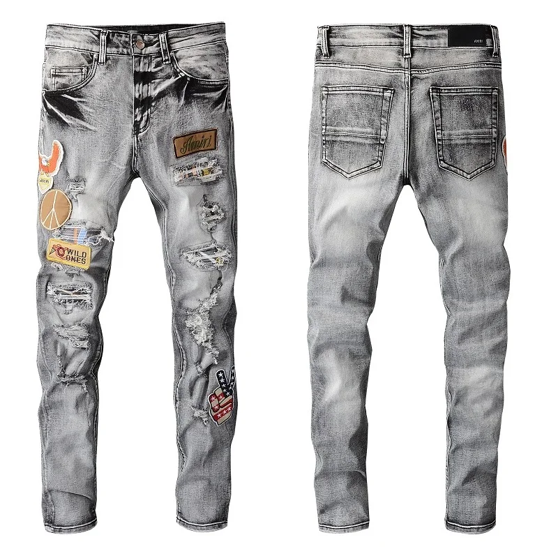 

Mens Distressed Ripped Bikers Luxury Fashion Designer Jeans Slimm Fit Motorcycle Denim Europe America Size