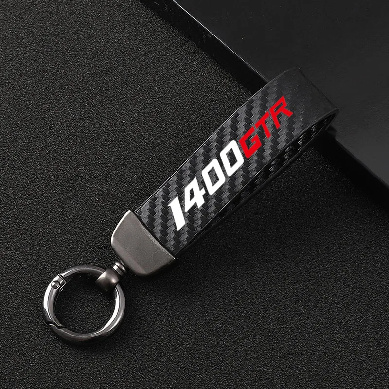 

New fashion motorcycle carbon fiber leather rope Keychain key ring For Kawasaki GTR1400 2007-2021 GTR 1400 Accessories