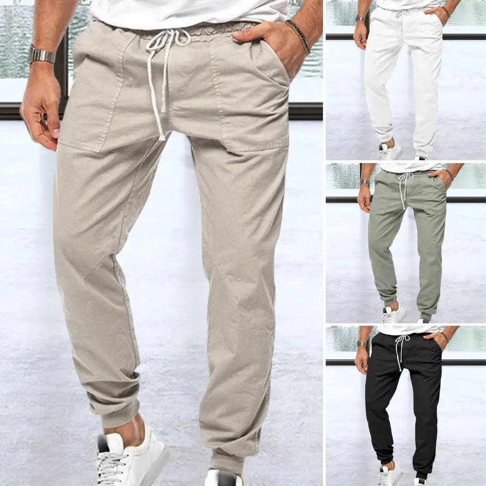 

Эластичные брюки на талии, мягкие повседневные мужские брюки с эластичным поясом, Завязывающиеся на щиколотке карманы идеально подходят для поездок на улице