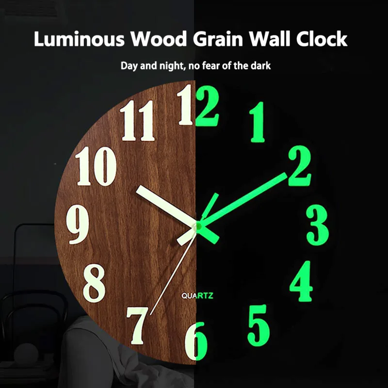 Светящиеся деревянные настенные часы 12 дюймов ночсветильник креативный не тихий