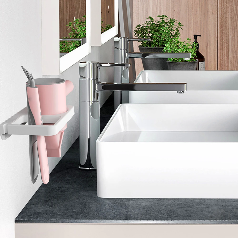 

Wall-Mounted Hair Dryer Holder Stand Organizer Bathroom Storage Rack For Hair Tool Storage Organizer Straightener Holder Rack